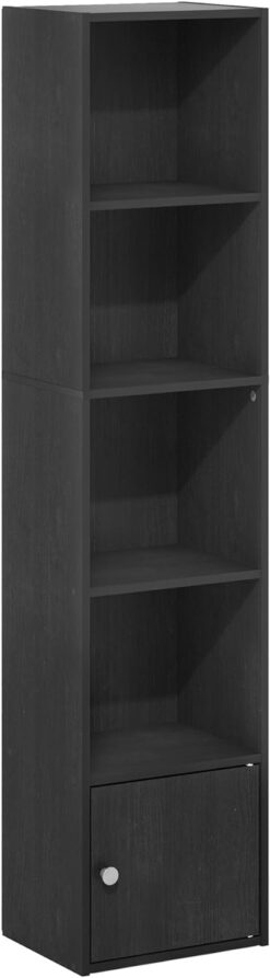 Furinno Luder Shelf Bookcase with 1 Door Storage Cabinet, Blackwood (5-Cube with Cabinet)