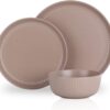 Stone Lain Logan 12 Pieces Stoneware Dinnerware Set, Beige - 1