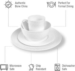Stone Lain Alexandria 16-Piece Dinnerware Set Bone China, White - 10