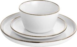 Elama Arthur 16 Piece Stoneware Dinnerware Set in Matte White with Gold Rim (Arthur Paul Louis Set) - 3