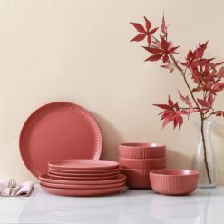 Stone Lain Logan 12 Pieces Stoneware Dinnerware Set, Terracotta - 2