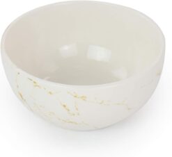 Elama Fine Marble Round Gloss Dinnerware Dish Set, 16 Piece, White and Gold - 6