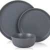Stone Lain Logan 12 Pieces Stoneware Dinnerware Set, Grey - 1