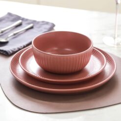 Stone Lain Logan 12 Pieces Stoneware Dinnerware Set, Terracotta - 3