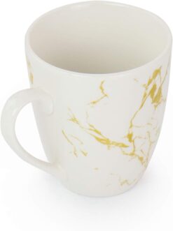 Elama Fine Marble Round Gloss Dinnerware Dish Set, 16 Piece, White and Gold - 7