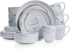 Stone Lain Brighton 16-Piece Dinnerware Set Porcelain, Gray - 1