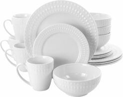Elama Service for Four 16 Piece Porcelain Dinnerware Set, White-Round 2 - 1