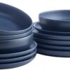 Porto by Stone Lain Macchio 12-Piece Dinnerware Set Stoneware, Blue Matte, Crafted in Portugal, Scratch-Resistant - 1