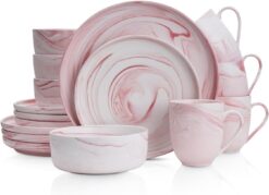 Stone Lain Brighton 16-Piece Dinnerware Set Porcelain, Pink - 1
