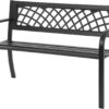 Garden Bench,Outdoor Benches,Iron Steel Frame Patio Bench with Mesh Pattern and Plastic Backrest Armrests for Lawn Yard Porch Work Entryway,Black - 1