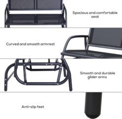 Outsunny 2-Person Outdoor Glider Bench, Patio Double Swing Rocking Chair Loveseat w/Powder Coated Steel Frame for Backyard Garden Porch, Black - 7