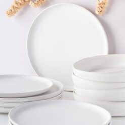 Porto by Stone Lain Premium European Macchio 12-Piece Dinnerware Set, White Matte, Made in Portugal, Scratch-Resistant - 5