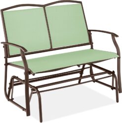 Best Choice Products 2-Person Outdoor Patio Swing Glider Steel Bench Loveseat Rocker for Deck, Porch w/Textilene Fabric, Steel Frame - Sage Green/Brown - 1