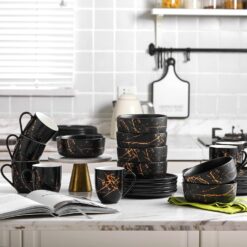 Stone Lain Modern Gold Splash Exquisite Fine China Dinnerware Set, 16 Piece - Service for 4, Black & Gold - 6