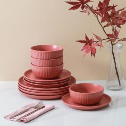 Stone Lain Logan 12 Pieces Stoneware Dinnerware Set, Terracotta - 6