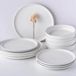 Porto by Stone Lain Premium European Macchio 12-Piece Dinnerware Set, White Matte, Made in Portugal, Scratch-Resistant - 2
