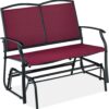 Best Choice Products 2-Person Outdoor Patio Swing Glider Steel Bench Loveseat Rocker for Deck, Porch w/Textilene Fabric, Steel Frame - Burgundy/Black - 1