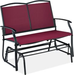 Best Choice Products 2-Person Outdoor Patio Swing Glider Steel Bench Loveseat Rocker for Deck, Porch w/Textilene Fabric, Steel Frame - Burgundy/Black - 1