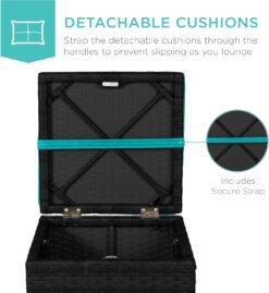 Best Choice Products Set of 2 Wicker Ottomans, Multipurpose Outdoor Furniture for Patio, Backyard, Additional Seating, Footrest, Side Table w/Storage, Removable Cushions - Black/Teal - 5
