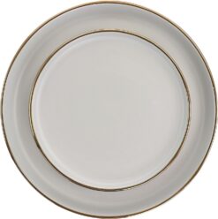 Elama Louis 16 Piece Stoneware Dinnerware Set in Matte Slate with Gold Rim, (Arthur Paul Louis Set) - 4