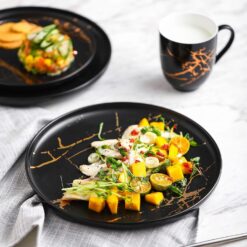 Stone Lain Modern Gold Splash Exquisite Fine China Dinnerware Set, 16 Piece - Service for 4, Black & Gold - 3