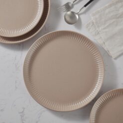 Stone Lain Logan 12 Pieces Stoneware Dinnerware Set, Beige - 6