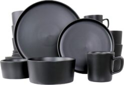 Elama Luxmatte Contemporary Dinnerware Set, 20 Piece, Black - 1
