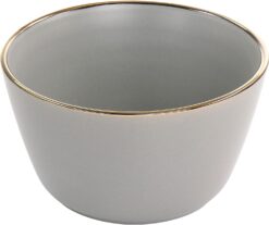 Elama Louis 16 Piece Stoneware Dinnerware Set in Matte Slate with Gold Rim, (Arthur Paul Louis Set) - 5