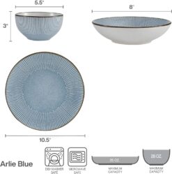 Pfaltzgraff Arlie Blue 12 Piece Dinnerware Set, Service for 4, Blue - 8