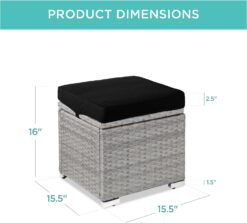 Best Choice Products Set of 2 Wicker Ottomans, Multipurpose Outdoor Furniture for Patio, Backyard, Additional Seating, Footrest, Side Table w/Storage, Removable Cushions - Gray/Black - 2