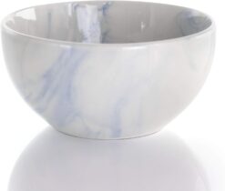 Elama Fine Round Gloss Dinnerware Dish Set, 16 Piece, Blue and White Marble - 4