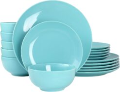 Elama Luna Porcelain Dinnerware Set (Blue), Service for 6, 18 Piece - 1