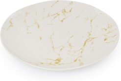Elama Fine Marble Round Gloss Dinnerware Dish Set, 16 Piece, White and Gold - 4