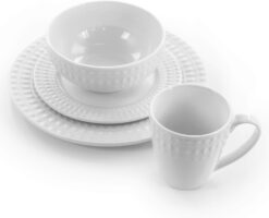 Elama Service for Four 16 Piece Porcelain Dinnerware Set, White-Round 2 - 3