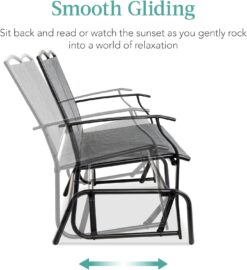 Best Choice Products 2-Person Outdoor Patio Swing Glider Steel Bench Loveseat Rocker for Deck, Porch w/Textilene Fabric, Steel Frame - Gray - 4