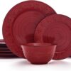 Pfaltzgraff Trellis Snowflakes 12 Piece Dinnerware Set, Service For 4, Red - 1
