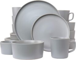 Elama Luxmatte Contemporary Dinnerware Set, 20 Piece, Light Grey - 1