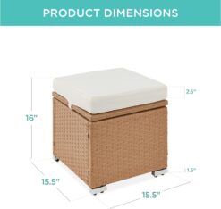 Best Choice Products Set of 2 Wicker Ottomans, Multipurpose Outdoor Furniture for Patio, Backyard, Additional Seating, Footrest, Side Table w/Storage, Removable Cushions - Natural/Ivory - 2