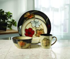 Pfaltzgraff Painted Poppies 16-Piece Stoneware Dinnerware Set, Service for 4, Tan/Assorted - - 3