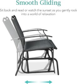Best Choice Products 2-Person Outdoor Patio Swing Glider Steel Bench Loveseat Rocker for Deck, Porch w/Textilene Fabric, Steel Frame - Dark Gray - 4