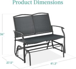 Best Choice Products 2-Person Outdoor Patio Swing Glider Steel Bench Loveseat Rocker for Deck, Porch w/Textilene Fabric, Steel Frame - Dark Gray - 3