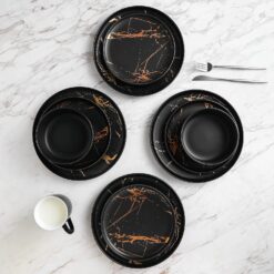 Stone Lain Modern Gold Splash Exquisite Fine China Dinnerware Set, 16 Piece - Service for 4, Black & Gold - 5