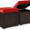 Best Choice Products Set of 2 Wicker Ottomans, Multipurpose Outdoor Furniture for Patio, Backyard, Additional Seating, Footrest, Side Table w/Storage, Removable Cushions - Red/Brown - 1