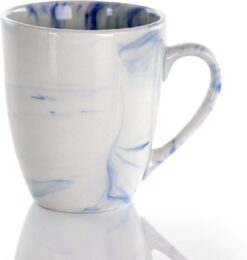 Elama Fine Round Gloss Dinnerware Dish Set, 16 Piece, Blue and White Marble - 8