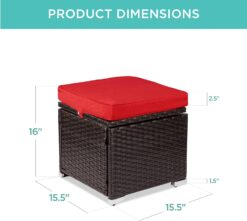 Best Choice Products Set of 2 Wicker Ottomans, Multipurpose Outdoor Furniture for Patio, Backyard, Additional Seating, Footrest, Side Table w/Storage, Removable Cushions - Red/Brown - 2