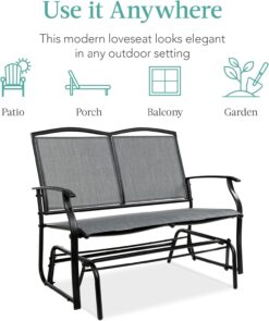 Best Choice Products 2-Person Outdoor Patio Swing Glider Steel Bench Loveseat Rocker for Deck, Porch w/Textilene Fabric, Steel Frame - Gray - 7
