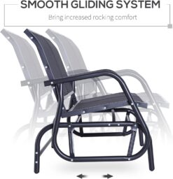 Outsunny 2-Person Outdoor Glider Bench, Patio Double Swing Rocking Chair Loveseat w/Powder Coated Steel Frame for Backyard Garden Porch, Black - 4