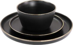 Elama Paul 16 Piece Stoneware Dinnerware Set in Matt Black with Gold Rim, Matte Black, 16 Piece Set (Arthur Paul Louis Set) - 3