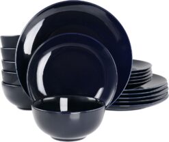 Elama Luna 18 Piece Porcelain Dinnerware Set (Dark Blue), Service for 6 - 1