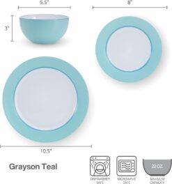 Pfaltzgraff Grayson Teal 12 Piece Dinnerware Set, Service for 4 - 5
